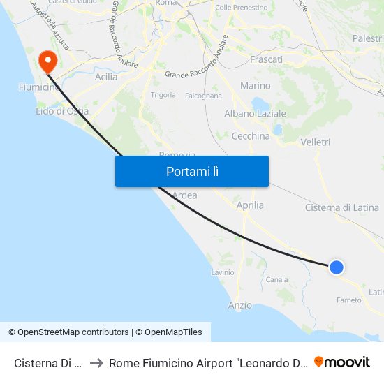 Cisterna Di Latina to Rome Fiumicino Airport "Leonardo Da Vinci" (Fco) map