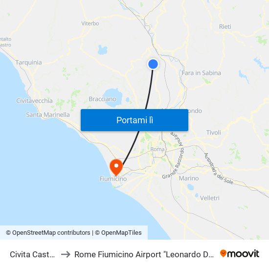 Civita Castellana to Rome Fiumicino Airport "Leonardo Da Vinci" (Fco) map