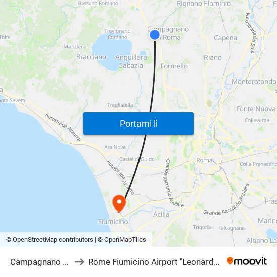 Campagnano Di Roma to Rome Fiumicino Airport "Leonardo Da Vinci" (Fco) map