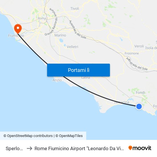 Sperlonga to Rome Fiumicino Airport "Leonardo Da Vinci" (Fco) map