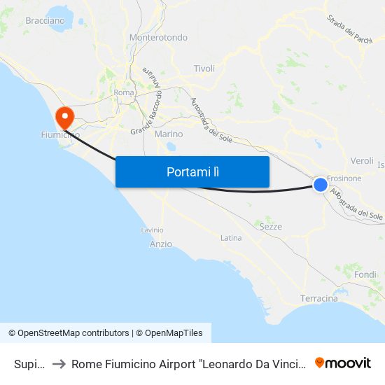 Supino to Rome Fiumicino Airport "Leonardo Da Vinci" (Fco) map