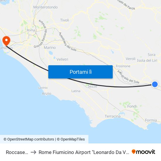 Roccasecca to Rome Fiumicino Airport "Leonardo Da Vinci" (Fco) map