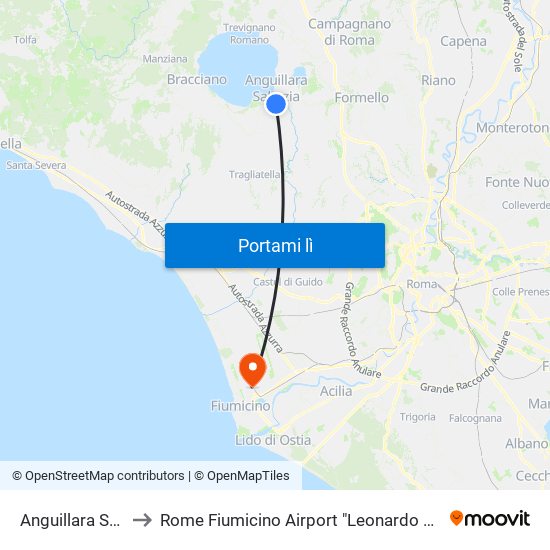 Anguillara Sabazia to Rome Fiumicino Airport "Leonardo Da Vinci" (Fco) map