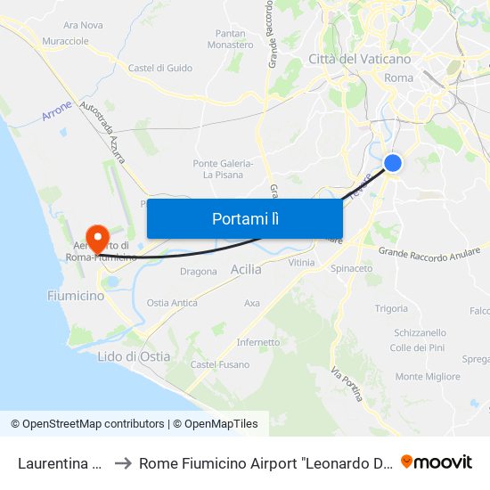 Laurentina Viaggi to Rome Fiumicino Airport "Leonardo Da Vinci" (Fco) map