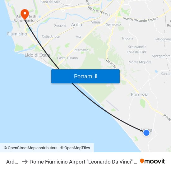Ardea to Rome Fiumicino Airport "Leonardo Da Vinci" (Fco) map