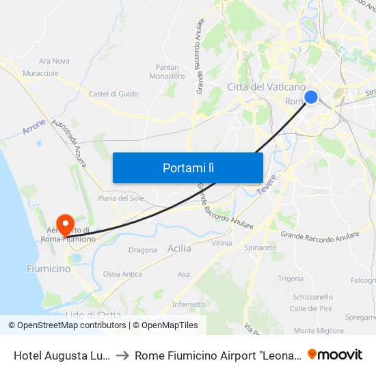 Hotel Augusta Lucilla Palace to Rome Fiumicino Airport "Leonardo Da Vinci" (Fco) map