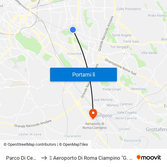 Parco Di Centocelle to ✈ Aeroporto Di Roma Ciampino "G. B. Pastine" (Cia) map
