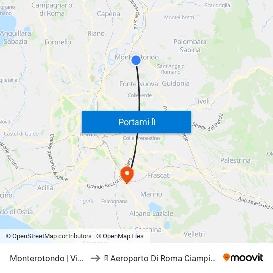 Monterotondo | Via XX Settembre to ✈ Aeroporto Di Roma Ciampino "G. B. Pastine" (Cia) map