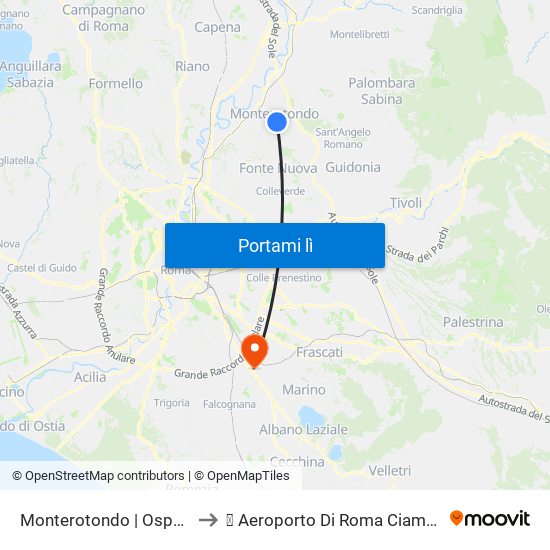 Monterotondo | Ospedale Ss. Gonfalone to ✈ Aeroporto Di Roma Ciampino "G. B. Pastine" (Cia) map