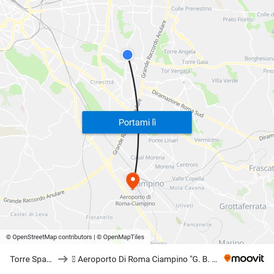 Torre Spaccata to ✈ Aeroporto Di Roma Ciampino "G. B. Pastine" (Cia) map