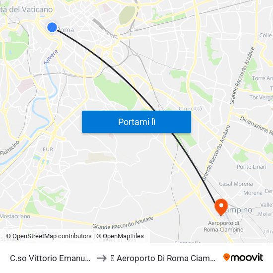 C.so Vittorio Emanuele/S. A. Della Valle to ✈ Aeroporto Di Roma Ciampino "G. B. Pastine" (Cia) map