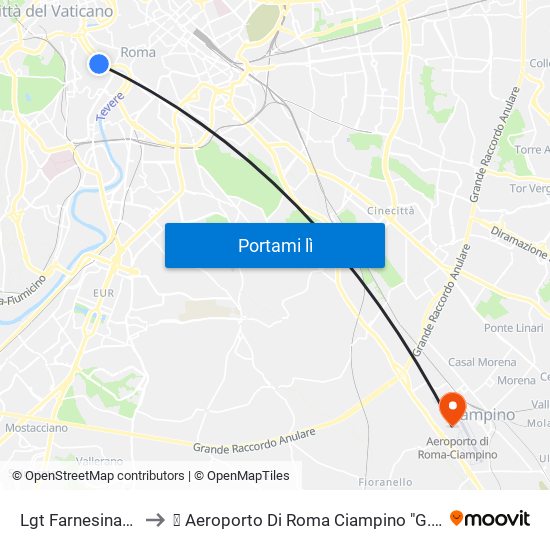 Lgt Farnesina/Trilussa to ✈ Aeroporto Di Roma Ciampino "G. B. Pastine" (Cia) map