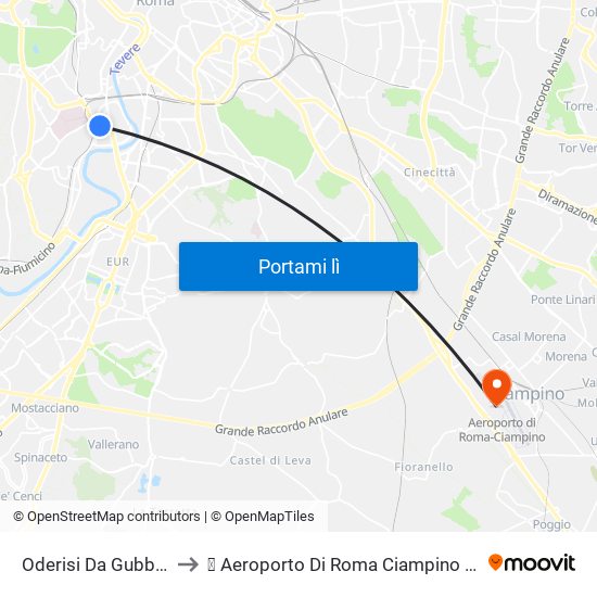 Oderisi Da Gubbio/Grimaldi to ✈ Aeroporto Di Roma Ciampino "G. B. Pastine" (Cia) map