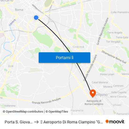Porta S. Giovanni (Ma) to ✈ Aeroporto Di Roma Ciampino "G. B. Pastine" (Cia) map