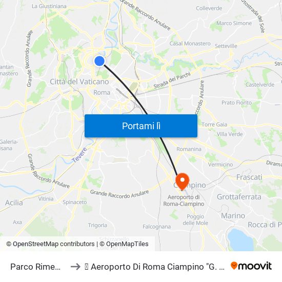 Parco Rimembranza to ✈ Aeroporto Di Roma Ciampino "G. B. Pastine" (Cia) map