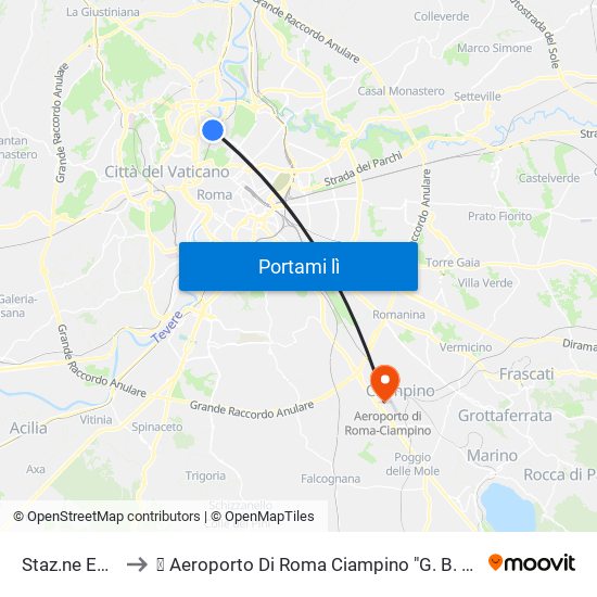 Staz.ne Euclide to ✈ Aeroporto Di Roma Ciampino "G. B. Pastine" (Cia) map