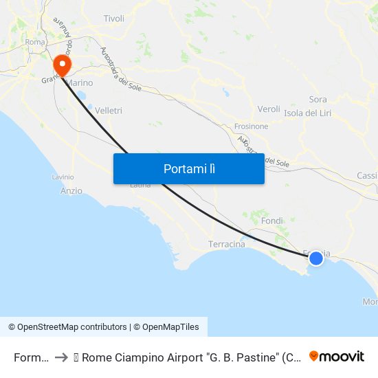 Formia to ✈ Rome Ciampino Airport "G. B. Pastine" (Cia) map