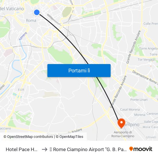 Hotel Pace Helvetia to ✈ Rome Ciampino Airport "G. B. Pastine" (Cia) map