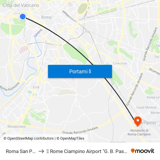 Roma San Pietro to ✈ Rome Ciampino Airport "G. B. Pastine" (Cia) map