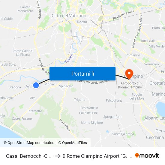 Casal Bernocchi-Centro Giano to ✈ Rome Ciampino Airport "G. B. Pastine" (Cia) map