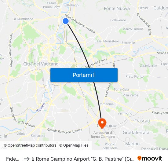 Fidene to ✈ Rome Ciampino Airport "G. B. Pastine" (Cia) map