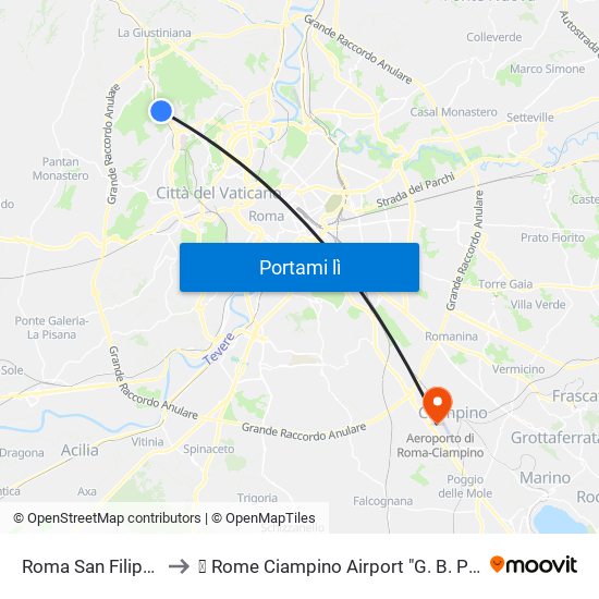 Roma San Filippo Neri to ✈ Rome Ciampino Airport "G. B. Pastine" (Cia) map