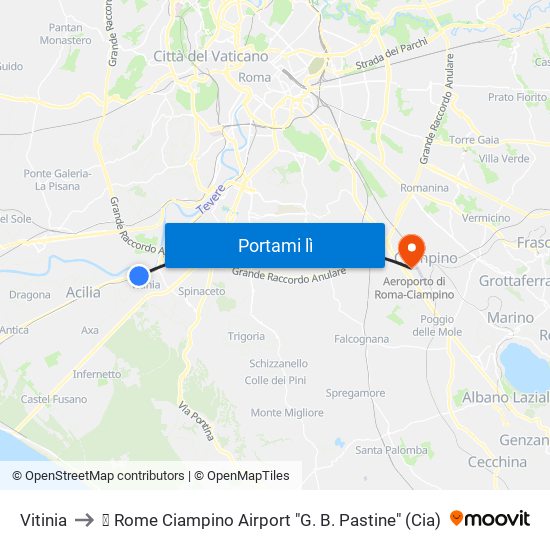 Vitinia to ✈ Rome Ciampino Airport "G. B. Pastine" (Cia) map