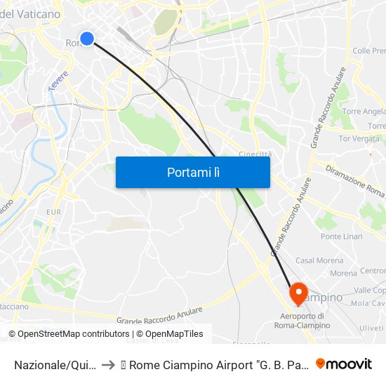Nazionale/Quirinale to ✈ Rome Ciampino Airport "G. B. Pastine" (Cia) map