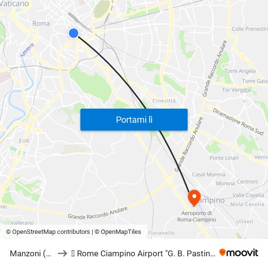 Manzoni (Ma) to ✈ Rome Ciampino Airport "G. B. Pastine" (Cia) map