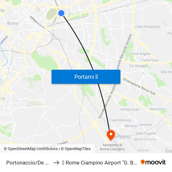 Portonaccio/De Dominicis to ✈ Rome Ciampino Airport "G. B. Pastine" (Cia) map