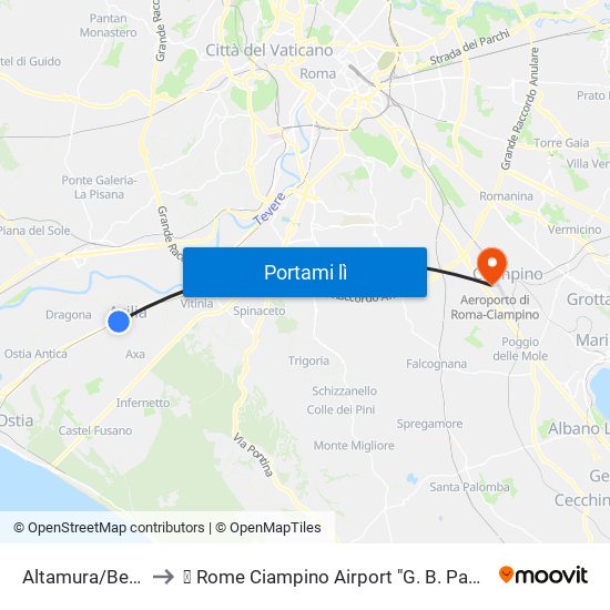 Altamura/Bertolla to ✈ Rome Ciampino Airport "G. B. Pastine" (Cia) map