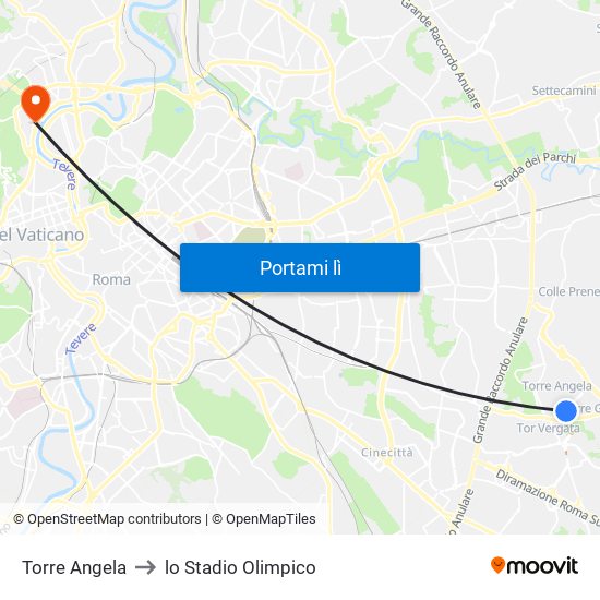 Torre Angela to lo Stadio Olimpico map