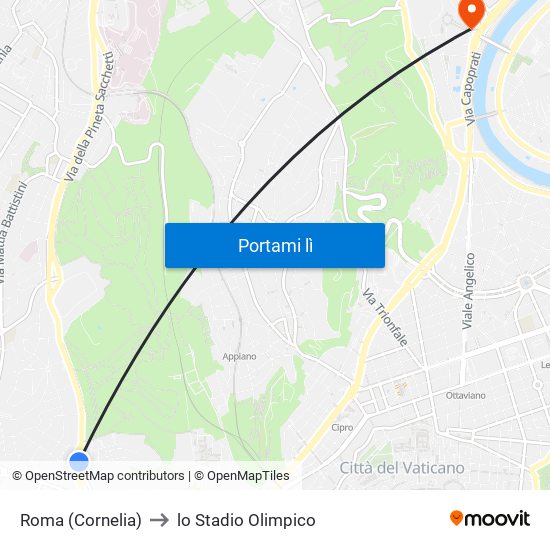 Roma (Cornelia) to lo Stadio Olimpico map