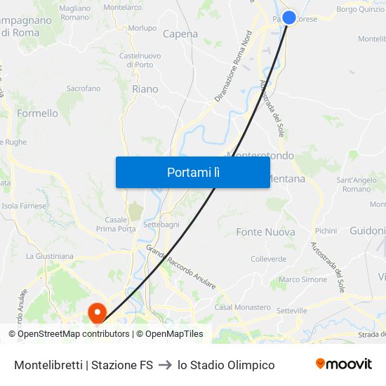 Montelibretti | Stazione FS to lo Stadio Olimpico map