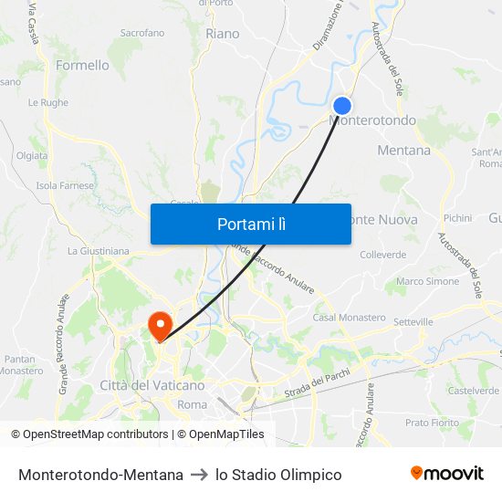 Monterotondo-Mentana to lo Stadio Olimpico map