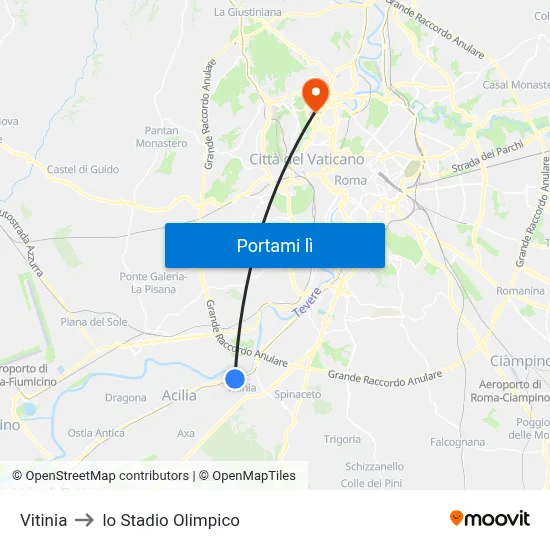 Vitinia to lo Stadio Olimpico map