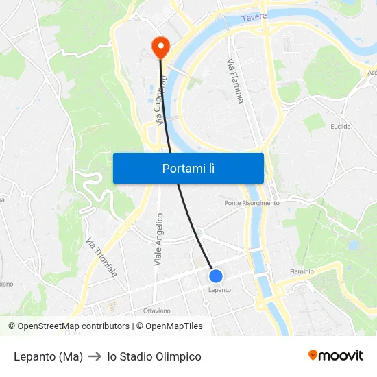 Lepanto (Ma) to lo Stadio Olimpico map