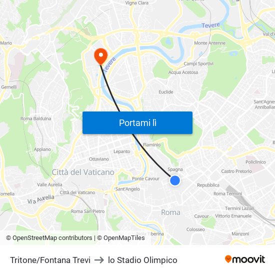 Tritone/Fontana Trevi to lo Stadio Olimpico map