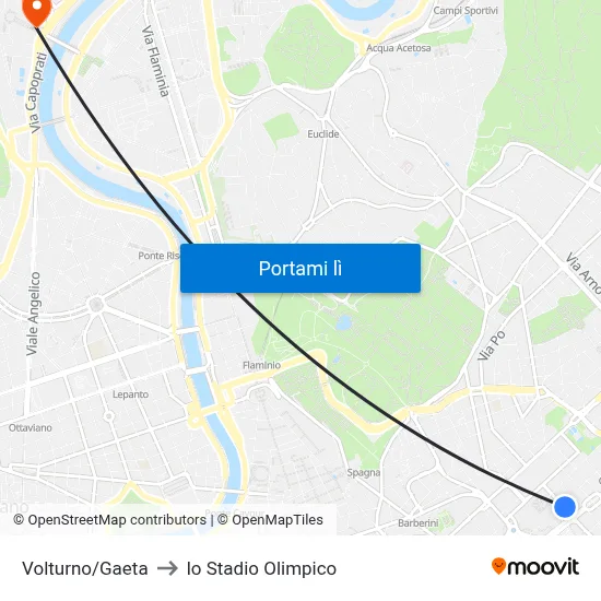 Volturno/Gaeta to lo Stadio Olimpico map