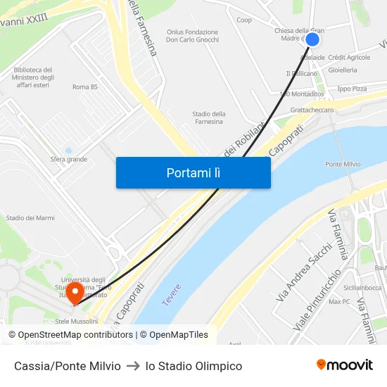 Cassia/Ponte Milvio to lo Stadio Olimpico map
