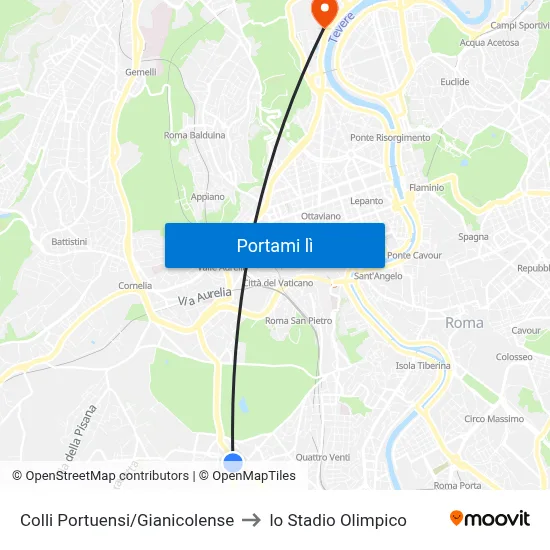 Colli Portuensi/Gianicolense to lo Stadio Olimpico map