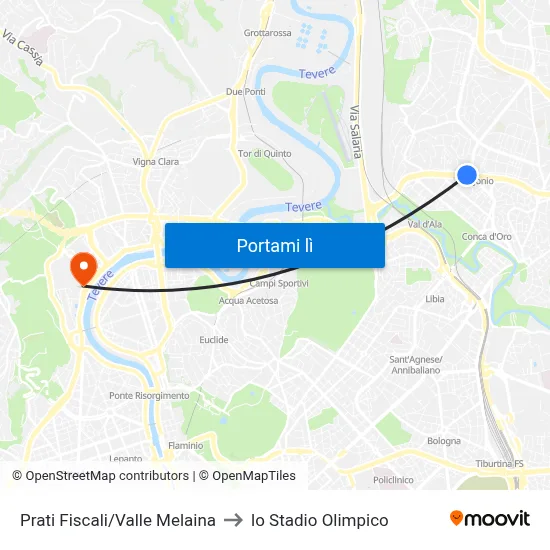 Prati Fiscali/Valle Melaina to lo Stadio Olimpico map