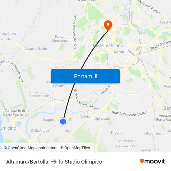 Altamura/Bertolla to lo Stadio Olimpico map