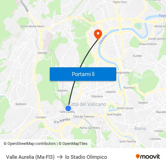 Valle Aurelia (Ma-Fl3) to lo Stadio Olimpico map