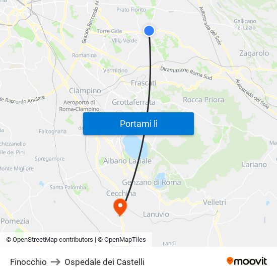Finocchio to Ospedale dei Castelli map