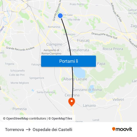 Torrenova to Ospedale dei Castelli map