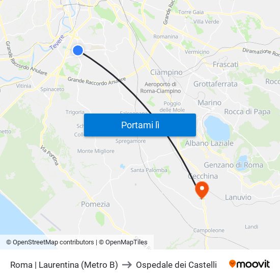 Roma | Laurentina (Metro B) to Ospedale dei Castelli map