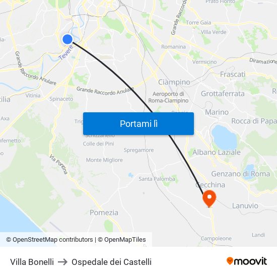 Villa Bonelli to Ospedale dei Castelli map