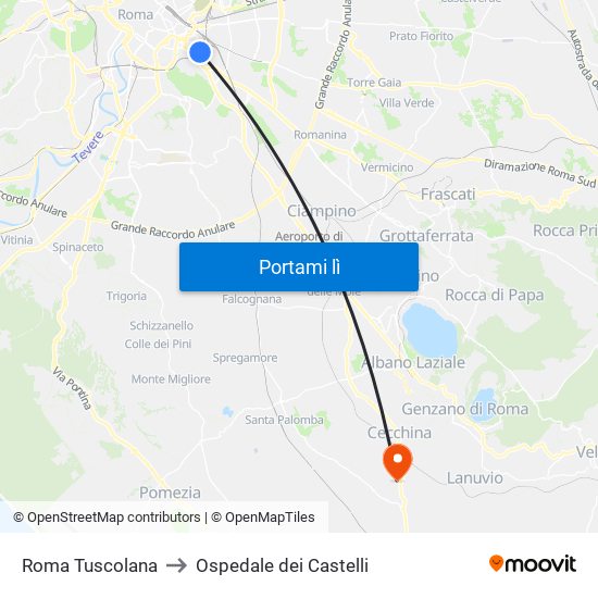 Roma Tuscolana to Ospedale dei Castelli map