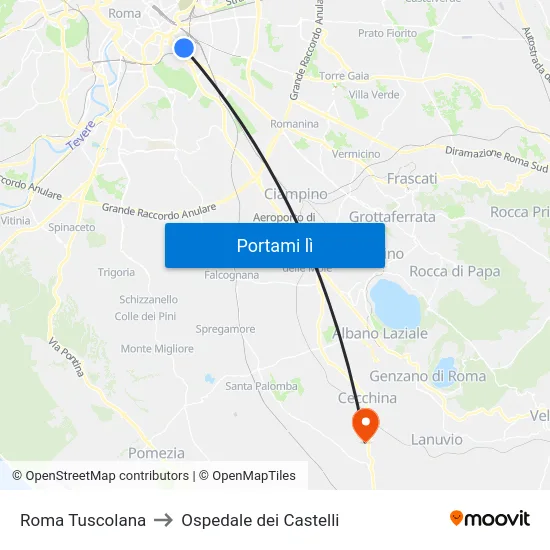 Roma Tuscolana to Ospedale dei Castelli map